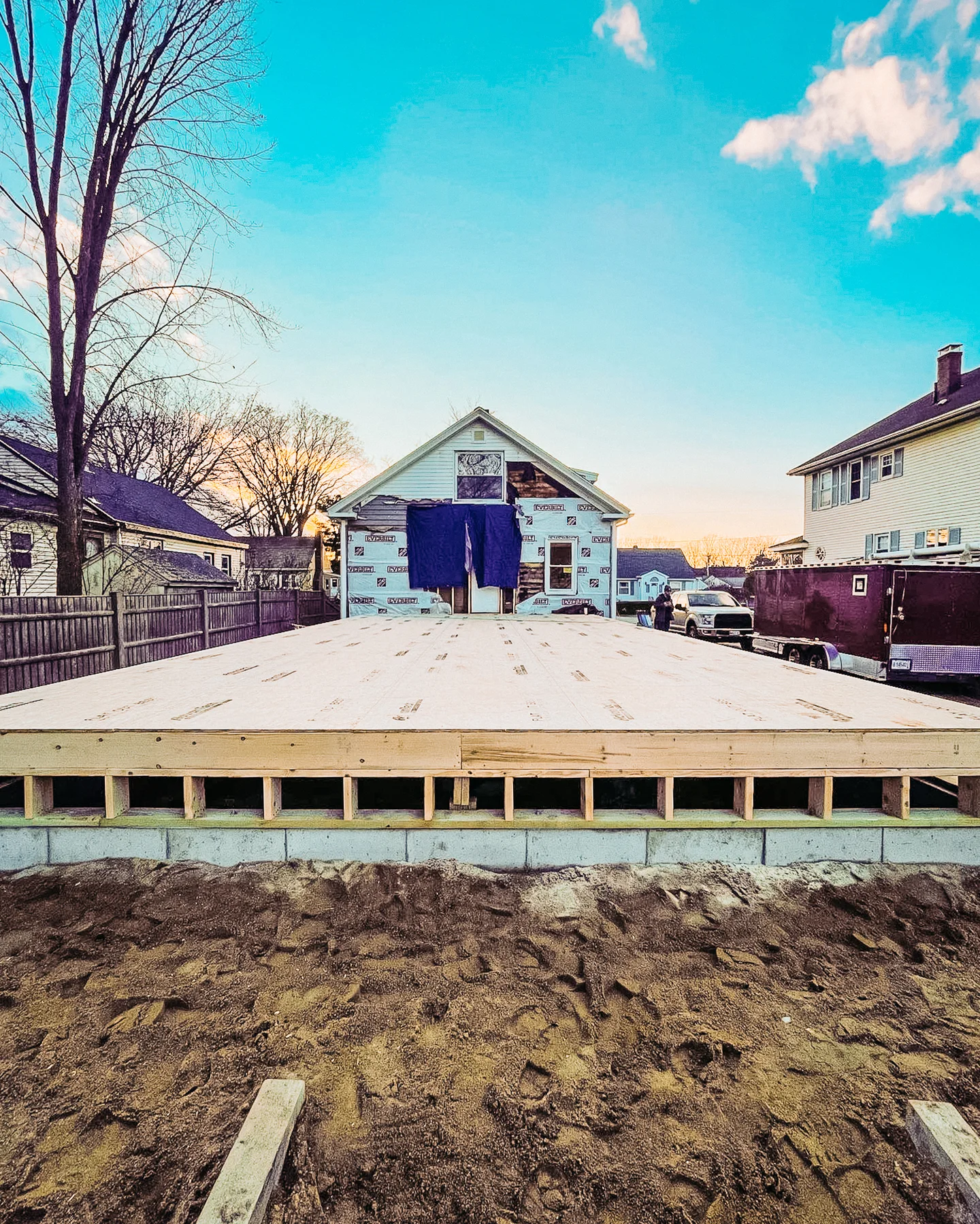 Roof framing under construction
