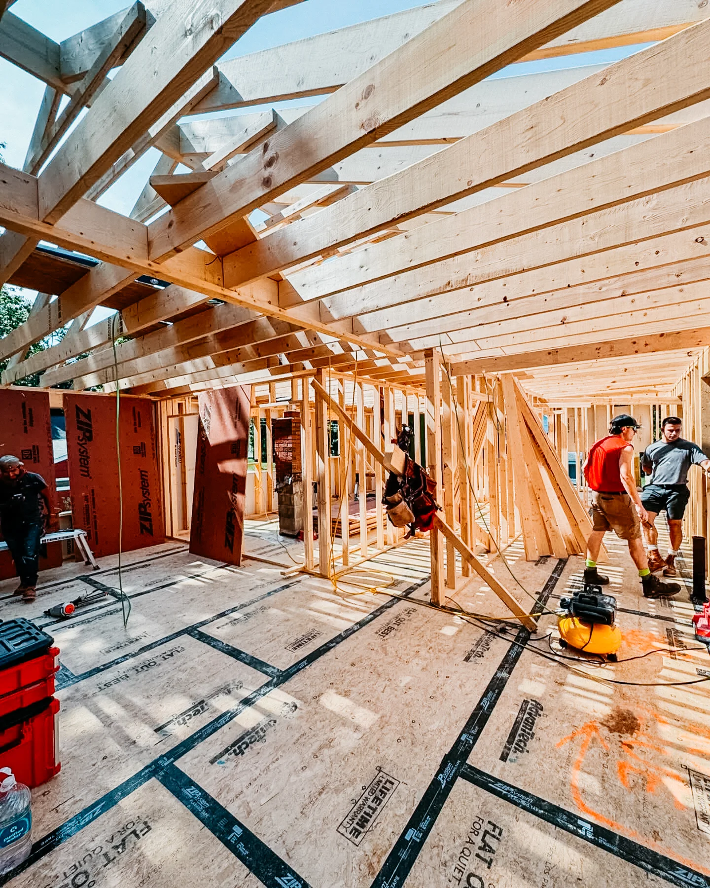 Wide view of interior framing