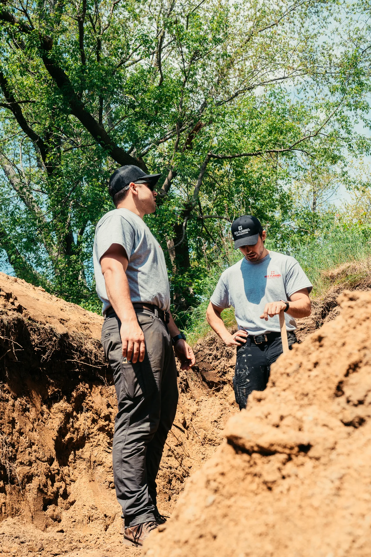 Contractor team discussing work on site